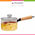 Stripped Glass Pot With Long Wooden Handle & Glass Lid