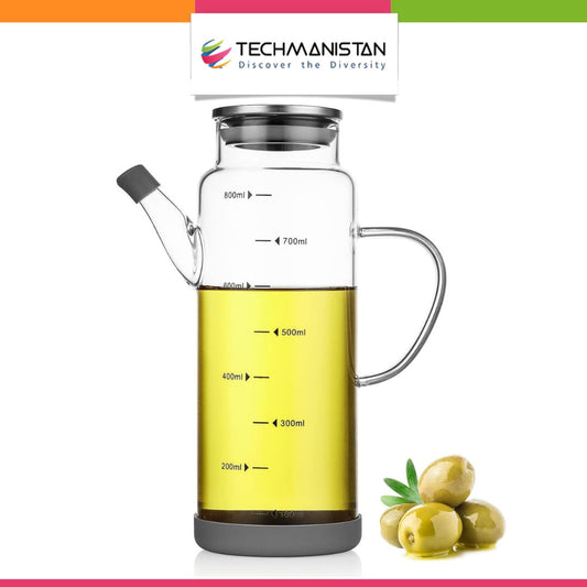 Glass Oil Dispenser Bottle with Lid and Stopper