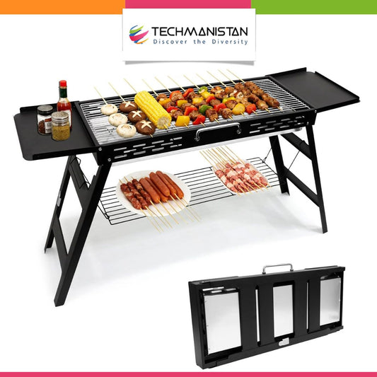 Large Foldable Charcoal BBQ Grill with Shelf