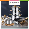 12-Piece Classic Stainless Steel Golden Handles Cookware Set
