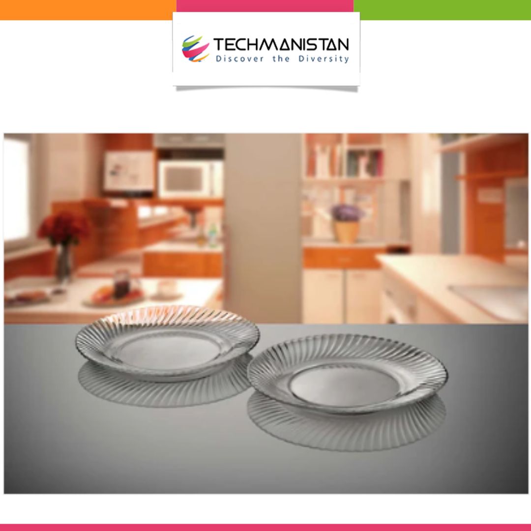 Set of 6 Diamond Quarter Plates Clear Glass Roti Plates