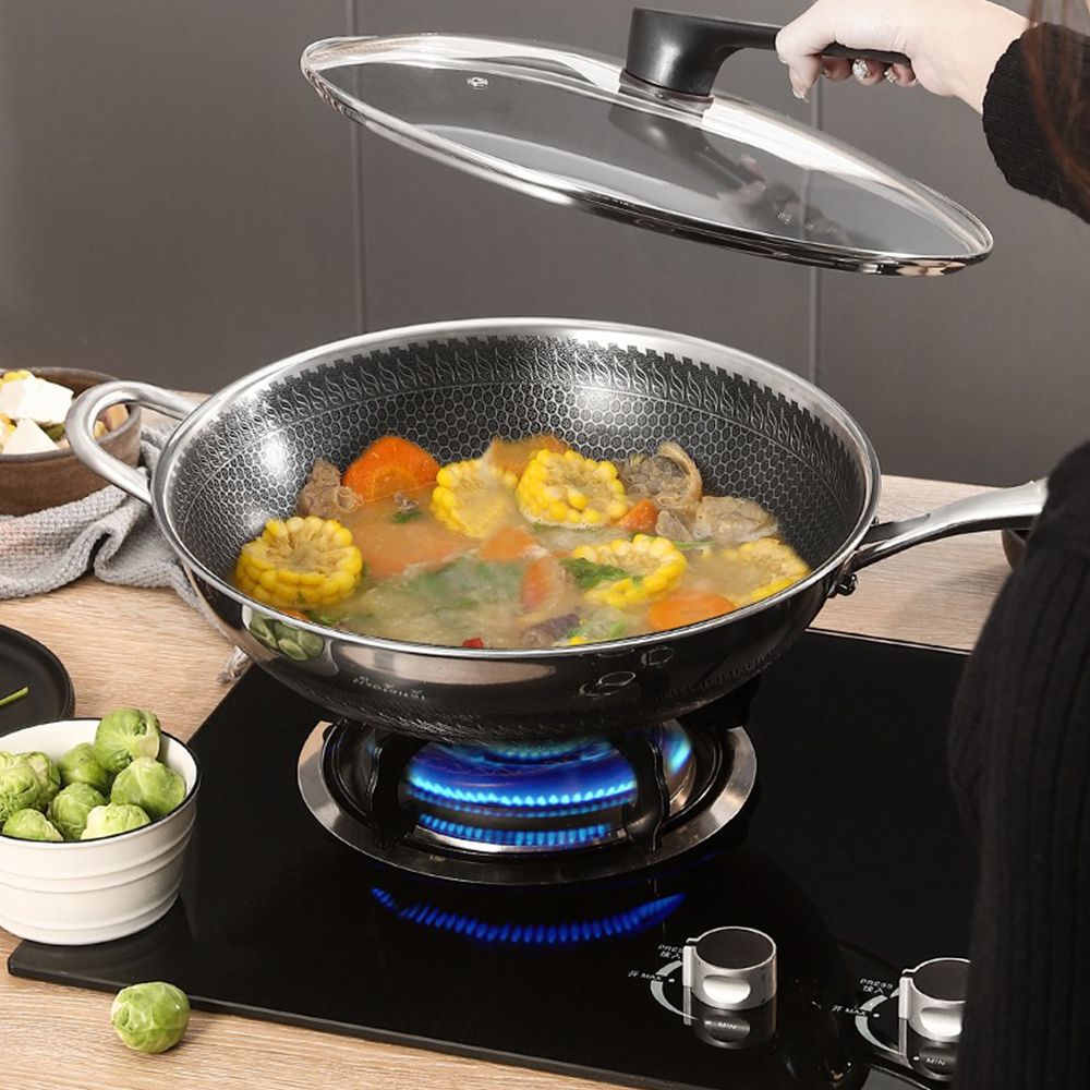 Double Sided Laser Coated Wok Karahi With Tempered Glass Lid - Techmanistan in Pakistan