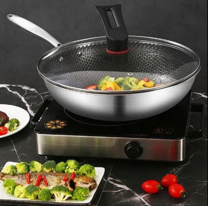 Double Sided Laser Coated Wok Karahi With Tempered Glass Lid - Techmanistan in Pakistan