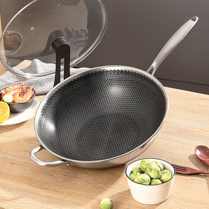 Double Sided Laser Coated Wok Karahi With Tempered Glass Lid - Techmanistan in Pakistan