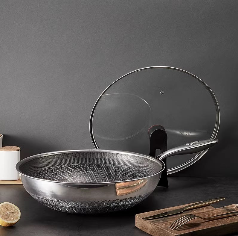 Double Sided Laser Coated Wok Karahi With Tempered Glass Lid - Techmanistan in Pakistan