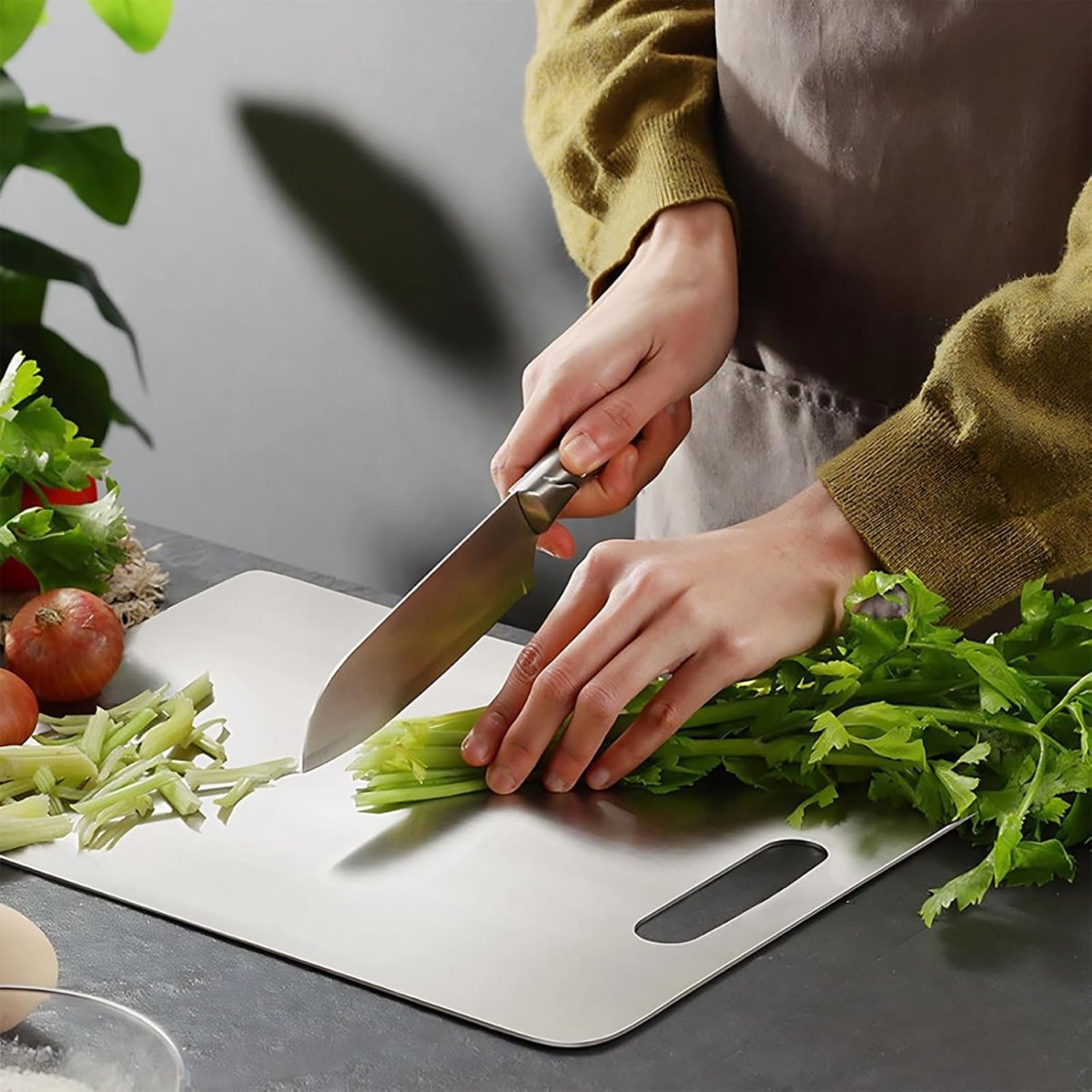 Double - Sided Stainless Steel Cutting Board - Techmanistan in Pakistan
