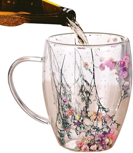 Double Wall Glass Mug with Dry Flowers - Techmanistan in Pakistan