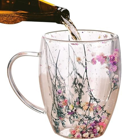Double Wall Glass Mug with Dry Flowers - Techmanistan in Pakistan