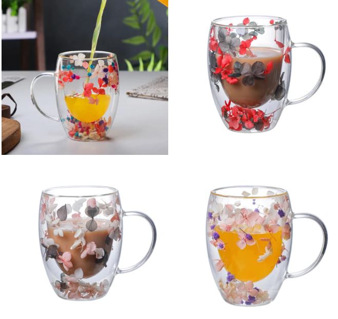 Double Wall Glass Mug with Dry Flowers - Techmanistan in Pakistan
