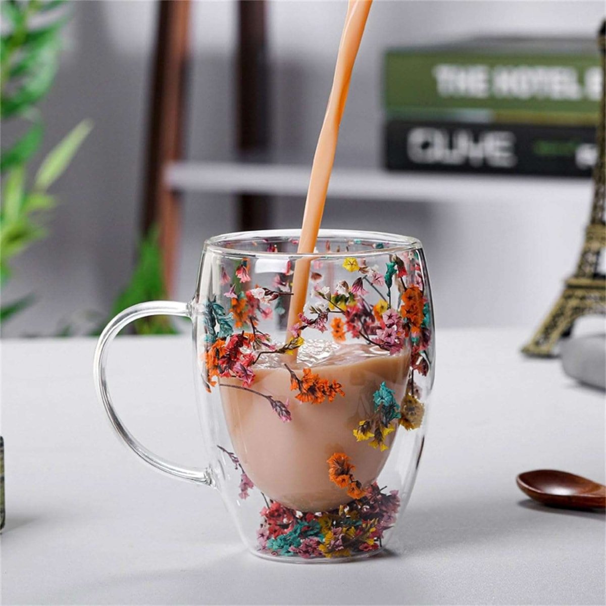 Double Wall Glass Mug with Dry Flowers - Techmanistan in Pakistan