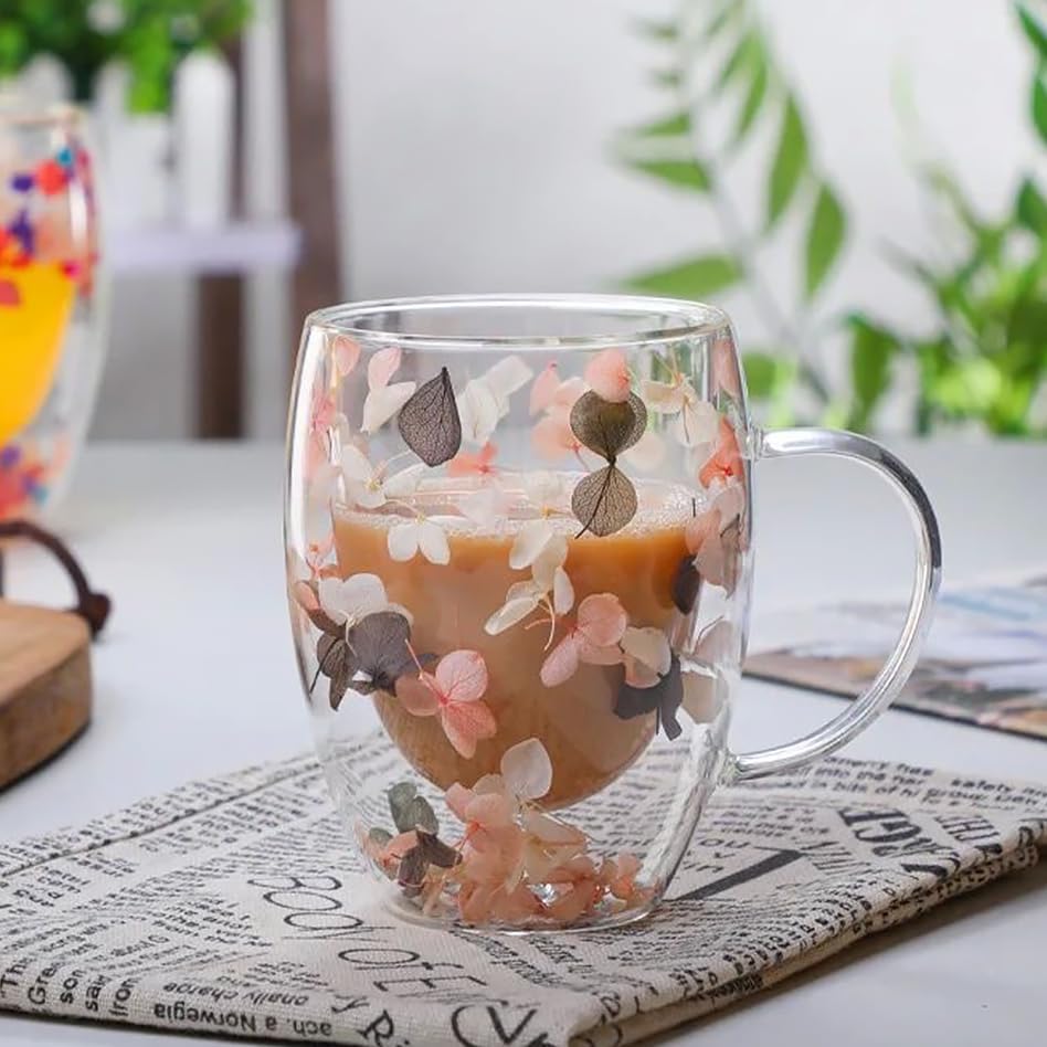 Double Wall Glass Mug with Dry Flowers - Techmanistan in Pakistan