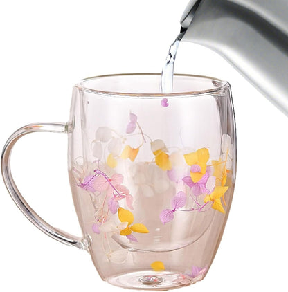 Double Wall Glass Mug with Dry Flowers - Techmanistan in Pakistan