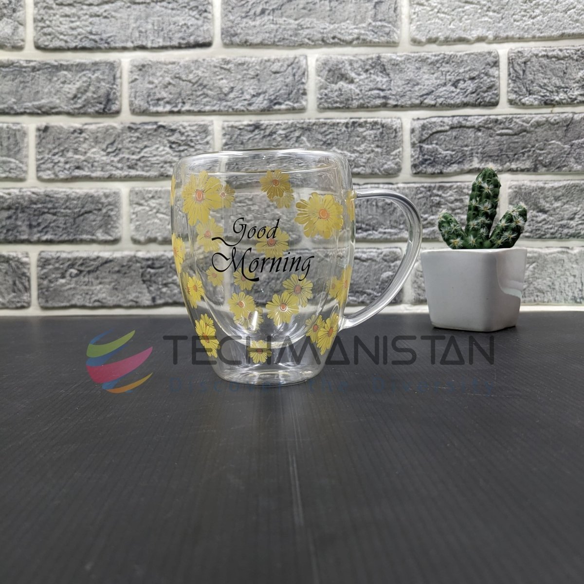 Double Wall Glass Mug with Flower Print - Techmanistan in Pakistan
