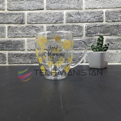 Double Wall Glass Mug with Flower Print - Techmanistan in Pakistan
