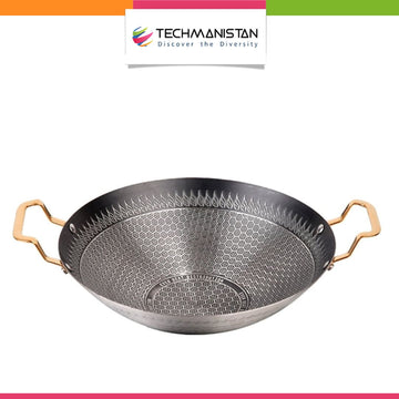 Honeycomb Print Stainless Steel Wok with Golden Handles