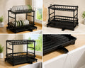 Large Capacity 2 Layer Dish Drying Rack with Water Drain Tray – Black