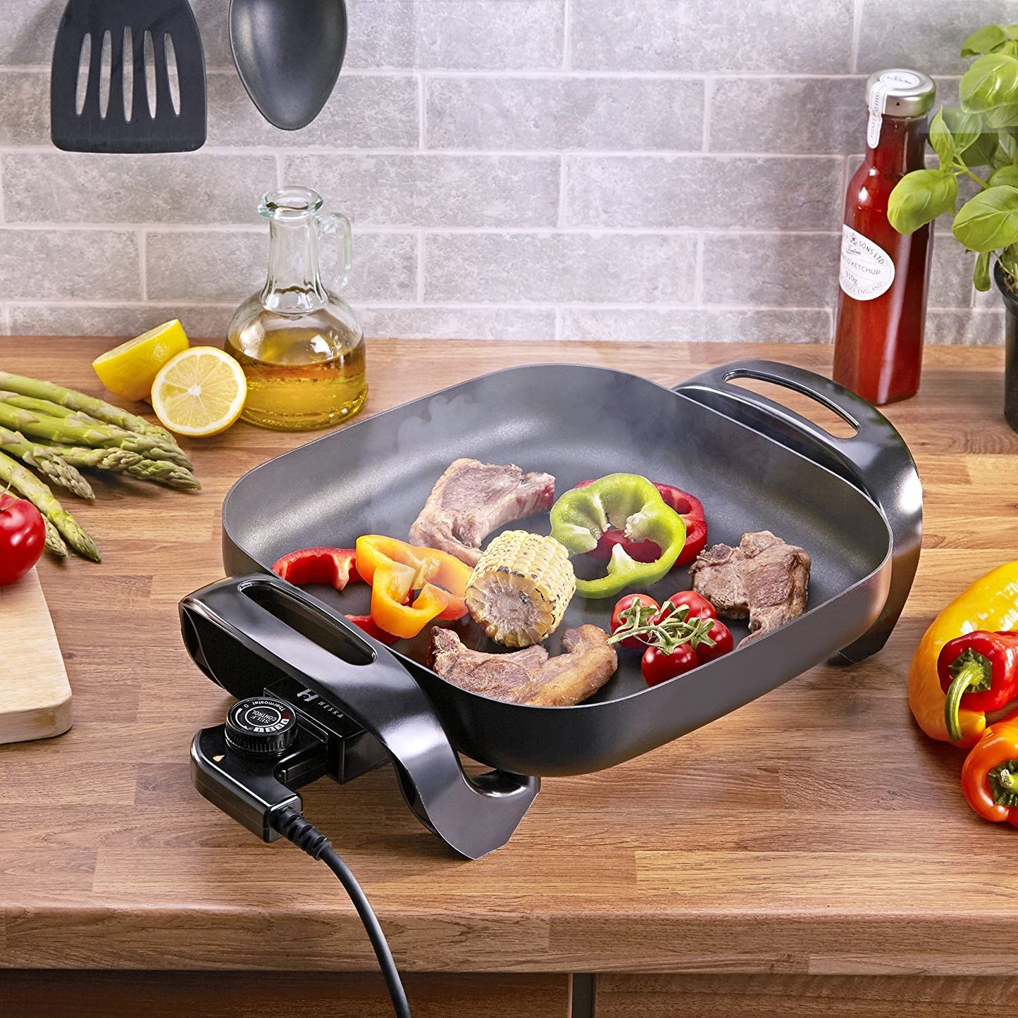 Multifunctional Non-Stick Surface Electric Cooker Frying Pan With Lid and Carry Handles My Store