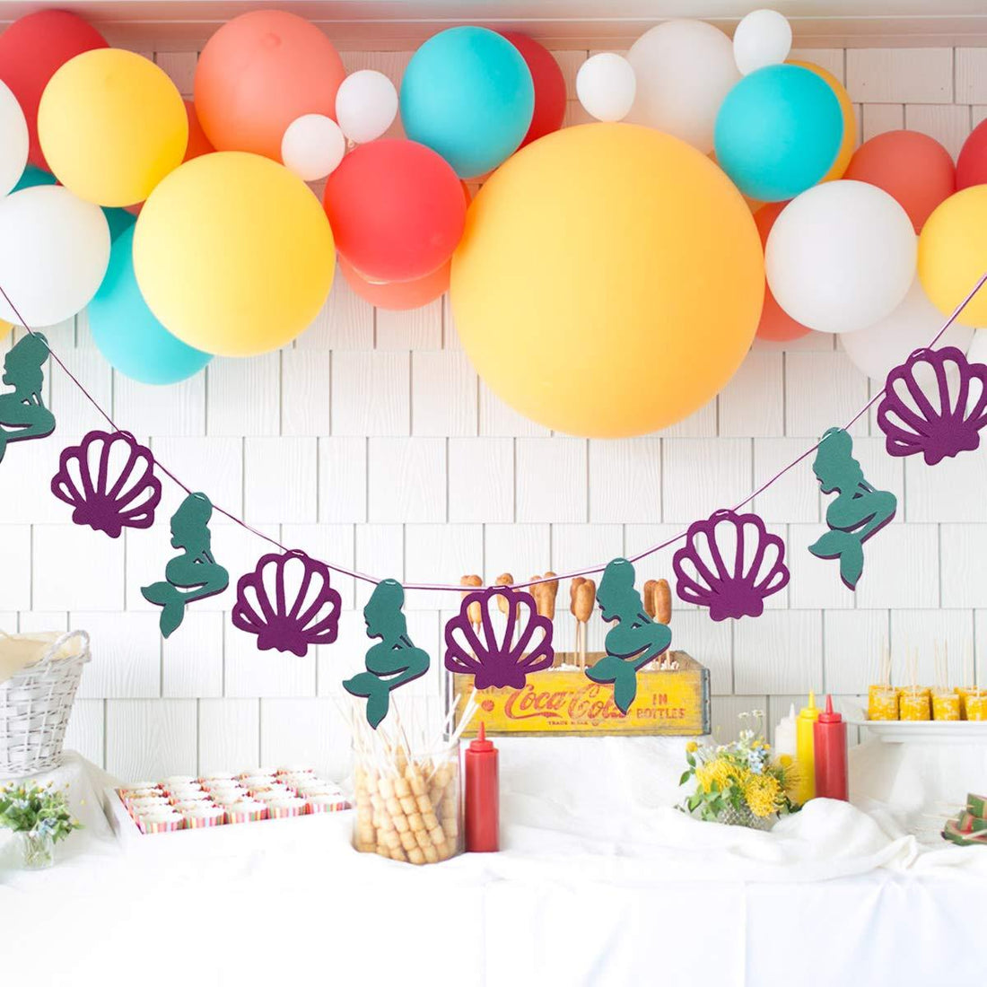 Mermaid Seashell Party Banner For Kid Birthday Party Decoration