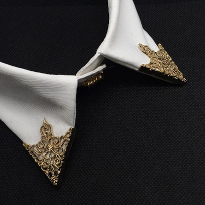 Pair of Retro Hollow Pattern Shirt Collar Antique Look Brooches - Techmanistan