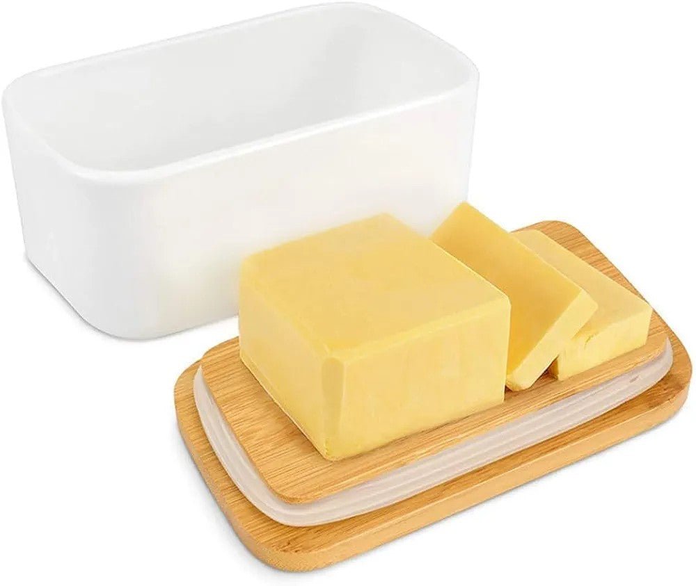 Elegant Porcelain Butter Dish With Wooden Ring - Techmanistan in Pakistan
