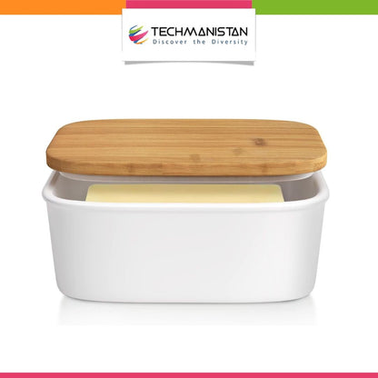Elegant Porcelain Butter Dish With Wooden Ring - Techmanistan in Pakistan