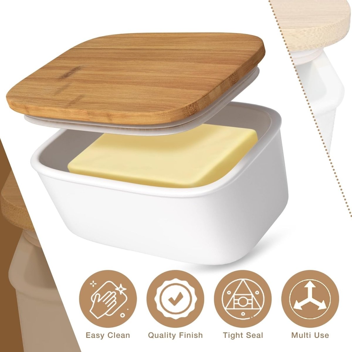 Elegant Porcelain Butter Dish With Wooden Ring - Techmanistan in Pakistan
