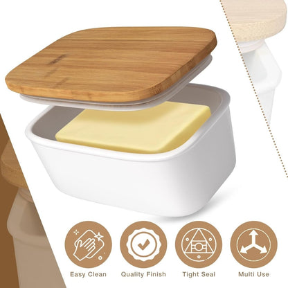 Elegant Porcelain Butter Dish With Wooden Ring - Techmanistan in Pakistan