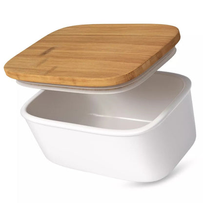 Elegant Porcelain Butter Dish With Wooden Ring - Techmanistan in Pakistan