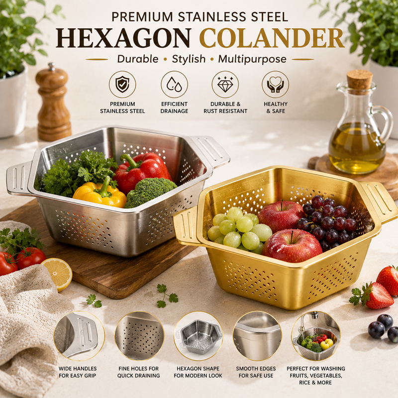 Hexagon Shape Stainless Steel Colander Strainer