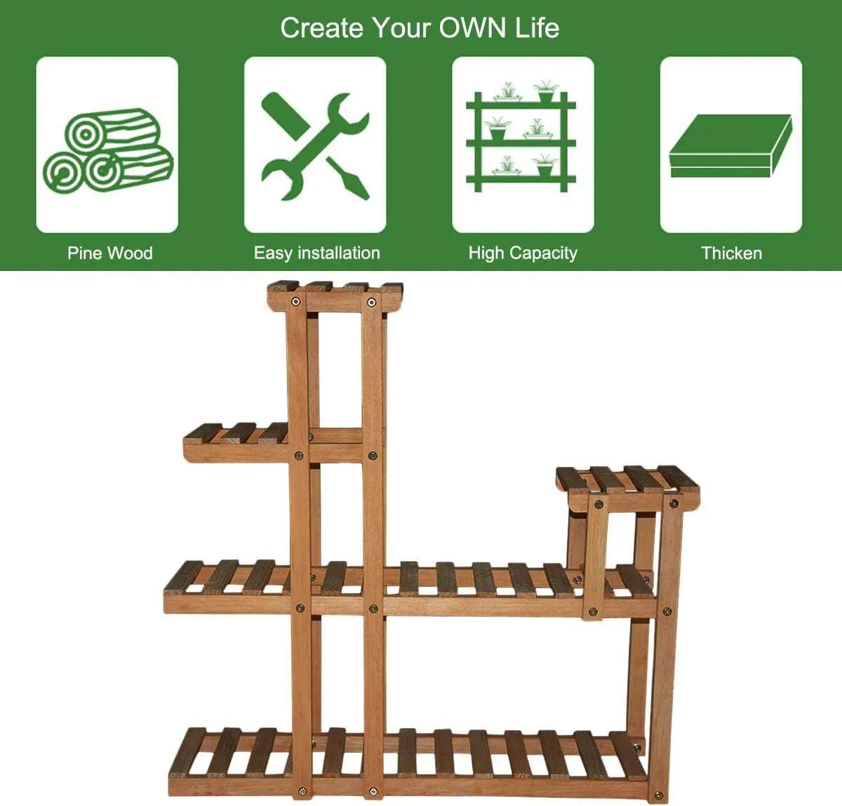 5 Tier Pine Wood Plant Pots Stand