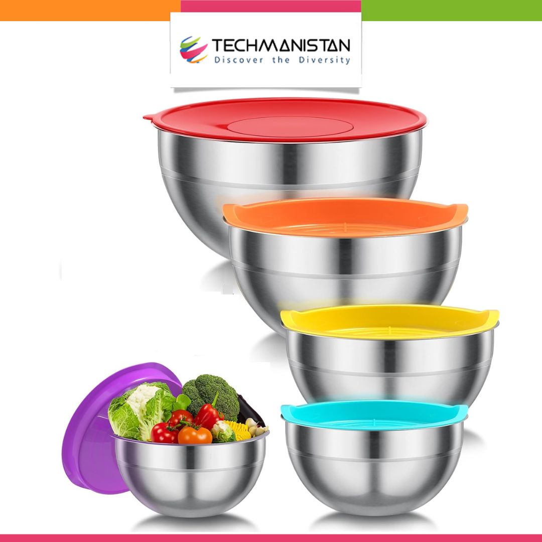 5-Piece Metal Nesting Bowls with Colorful Airtight Lids