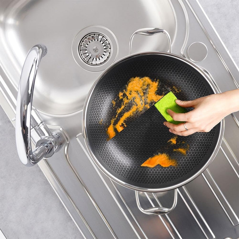 Honeycomb Laser Coated Wok With Lid – Dual Handle Stainless Steel Karahi