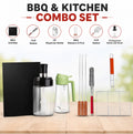BBQ Grill Accessories Combo Set – 8PCS | 3 Skewers, Fish Basket, Kabab Grill, Grill Mat, Oil Dispenser & Brush