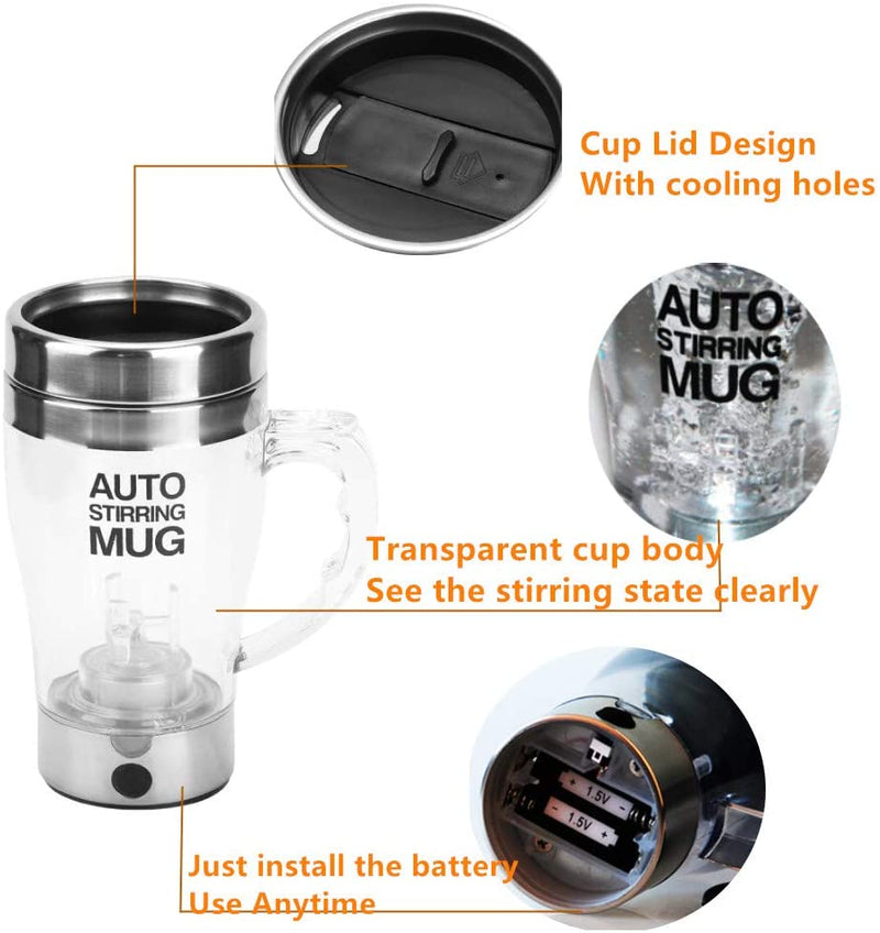 Portable Self Stirring Mug - 350ml, Automatic Electric Coffee Milk Mixing Cup, Multipurpose Mixer Auto Stir Coffee Tea Cup, Transparent Self Stirring Coffee Mug Protein Shaker Bottle Electric Juice Mixing Mug My Store