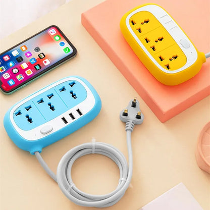 Techmanistan Random Color - Multipurposed 2 Meter Cable 3 Sockets Universal Sockets