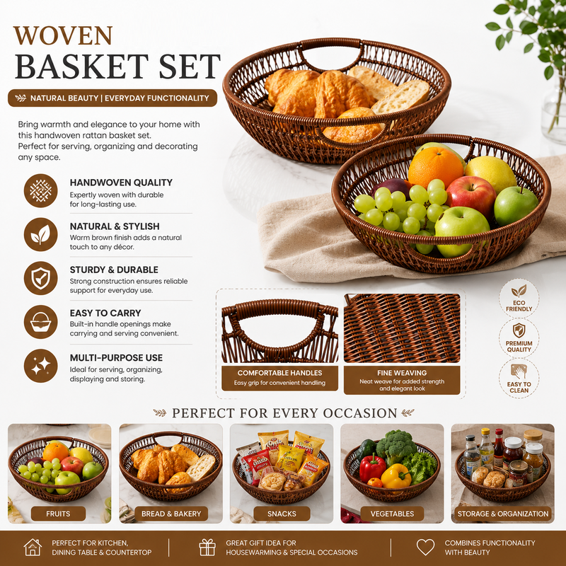 Set of 2 - Elegant Nylon Wire Woven Baskets