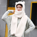 Faux fur plush winter hood scarf and gloves accessory set
