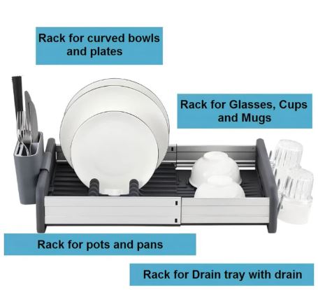 Expandable Dish Rack with Drainage Spout