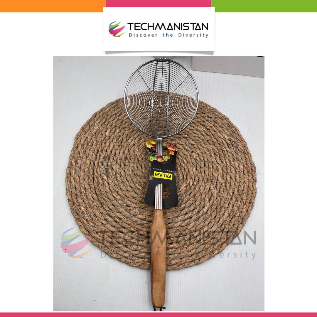 Frying Oil Strainer Spoon With Wooden Handle - Techmanistan in Pakistan