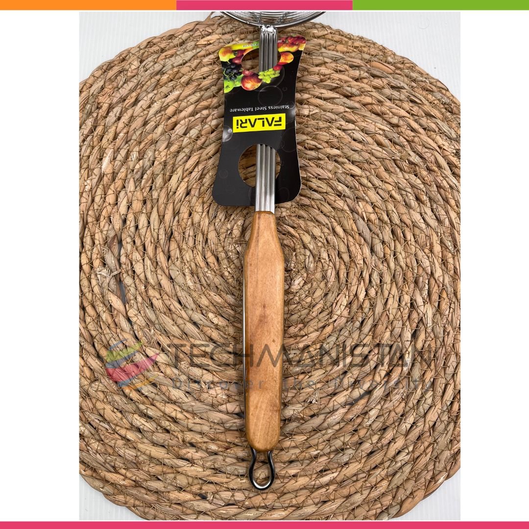 Frying Oil Strainer Spoon With Wooden Handle - Techmanistan in Pakistan