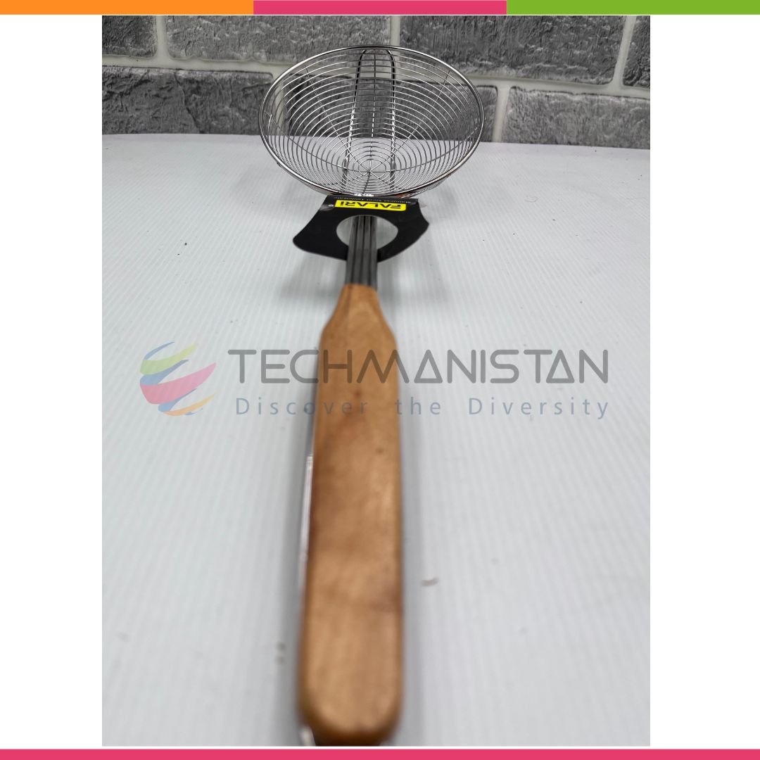 Frying Oil Strainer Spoon With Wooden Handle - Techmanistan in Pakistan
