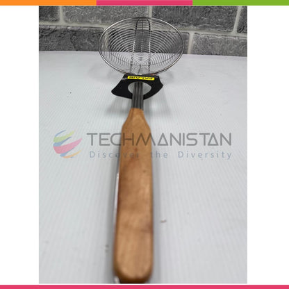 Frying Oil Strainer Spoon With Wooden Handle - Techmanistan in Pakistan