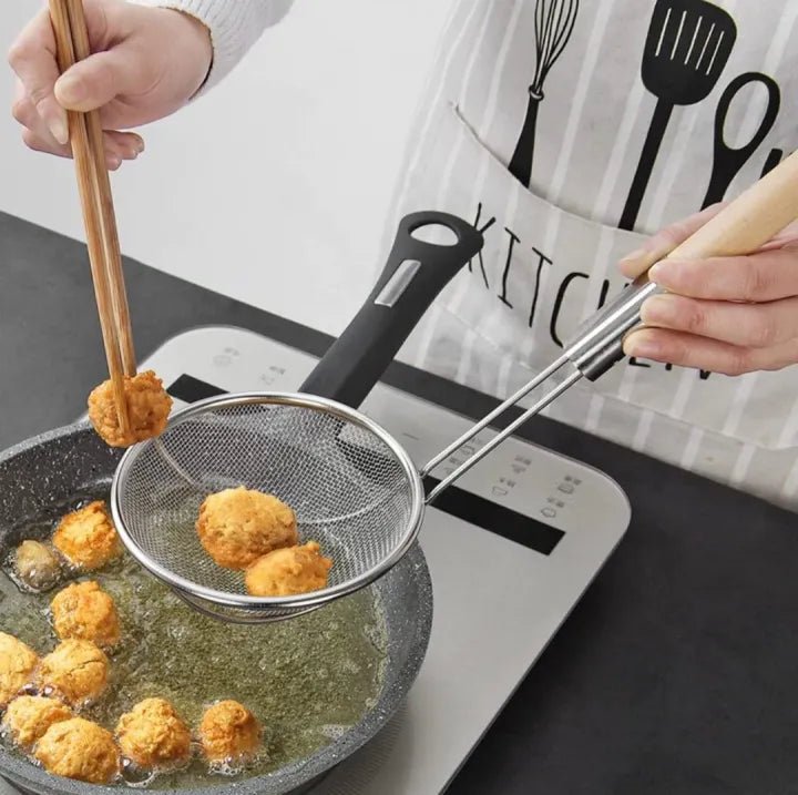 Frying Oil Strainer With Wooden Handle - Techmanistan in Pakistan