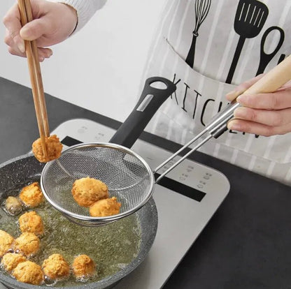 Frying Oil Strainer With Wooden Handle - Techmanistan in Pakistan