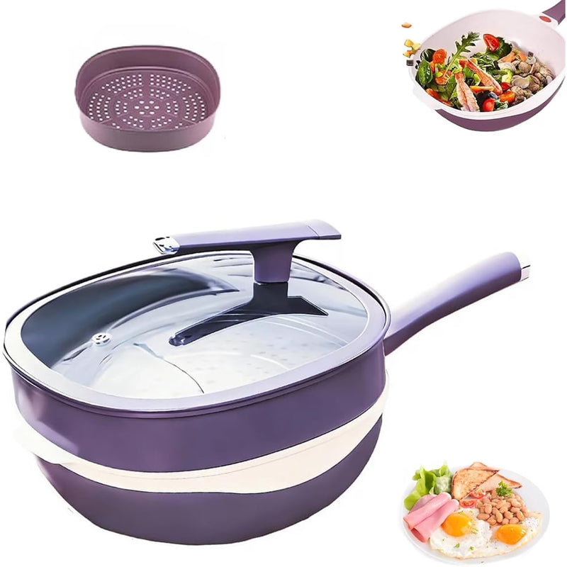 12-Inch Titanium Alloy Nonstick Pot with Lid & Steamer – Purple