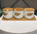 3-Piece Kitchen Spice Jar Set with Wooden Lids & Tray