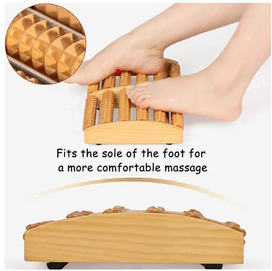 Natural Wooden Foot Roller Massager | Manual Reflexology Therapy Tool