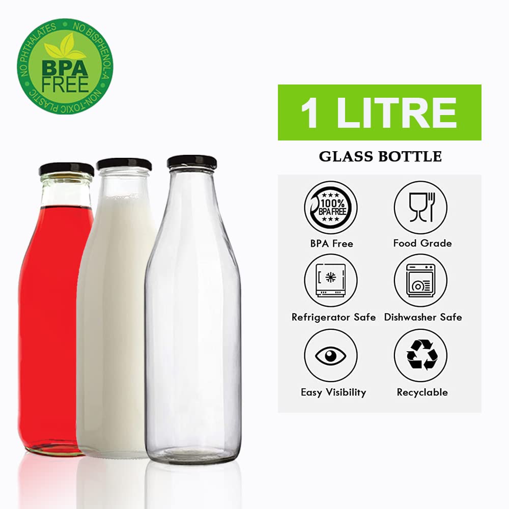 Glass Milk Bottle with Air Tight Black Lid - Techmanistan in Pakistan