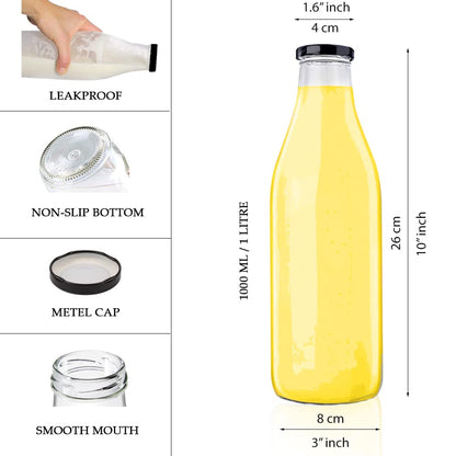 Glass Milk Bottle with Air Tight Black Lid - Techmanistan in Pakistan