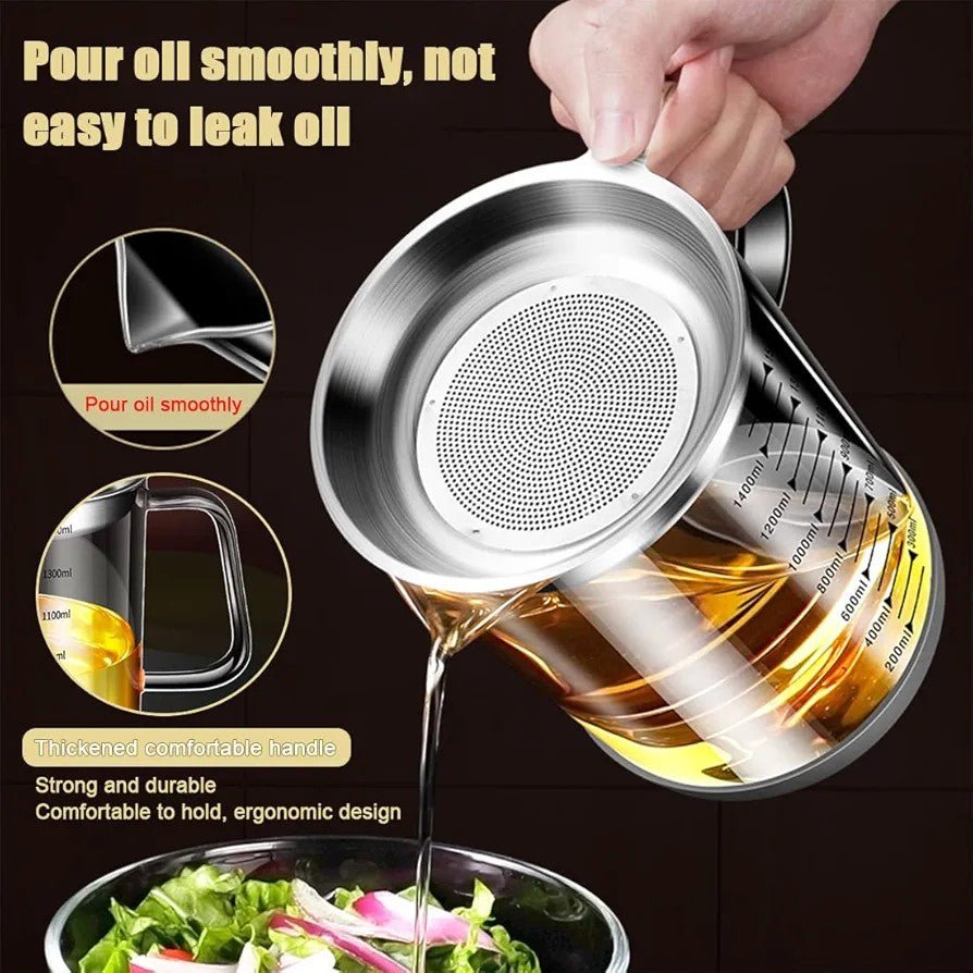 Glass Oil Pot with Stainless Steel Lid and Strainer - Techmanistan in Pakistan